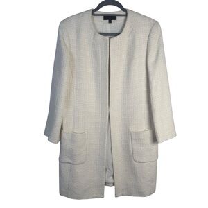 Talbots Off White Tweed Mid Length Overcoat Coat Coat Coat 3/4 Sleeves Size 12